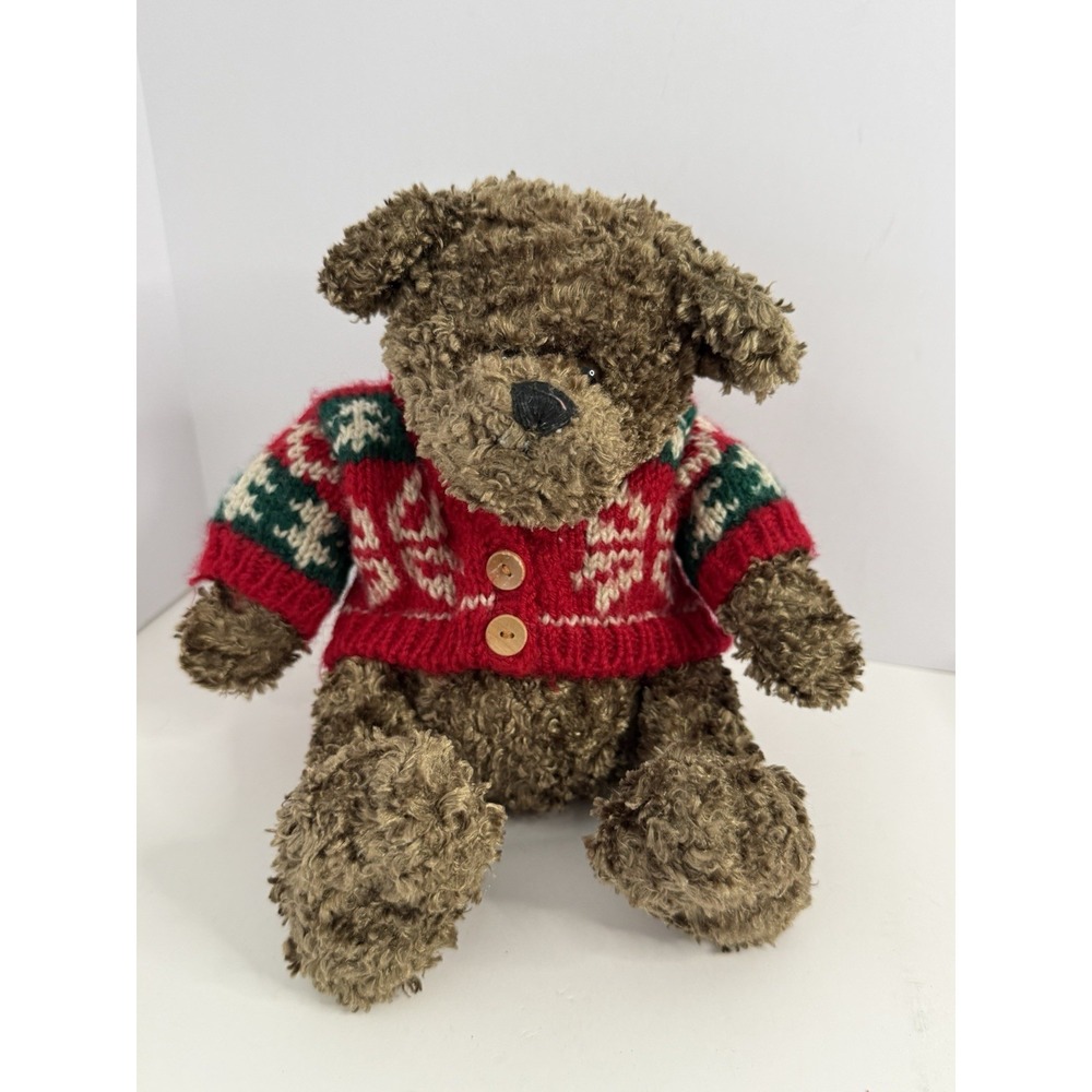 Vintage 2002 Animal Adventure Teddy Bear Plush Brown Shaggy Christmas Sweater